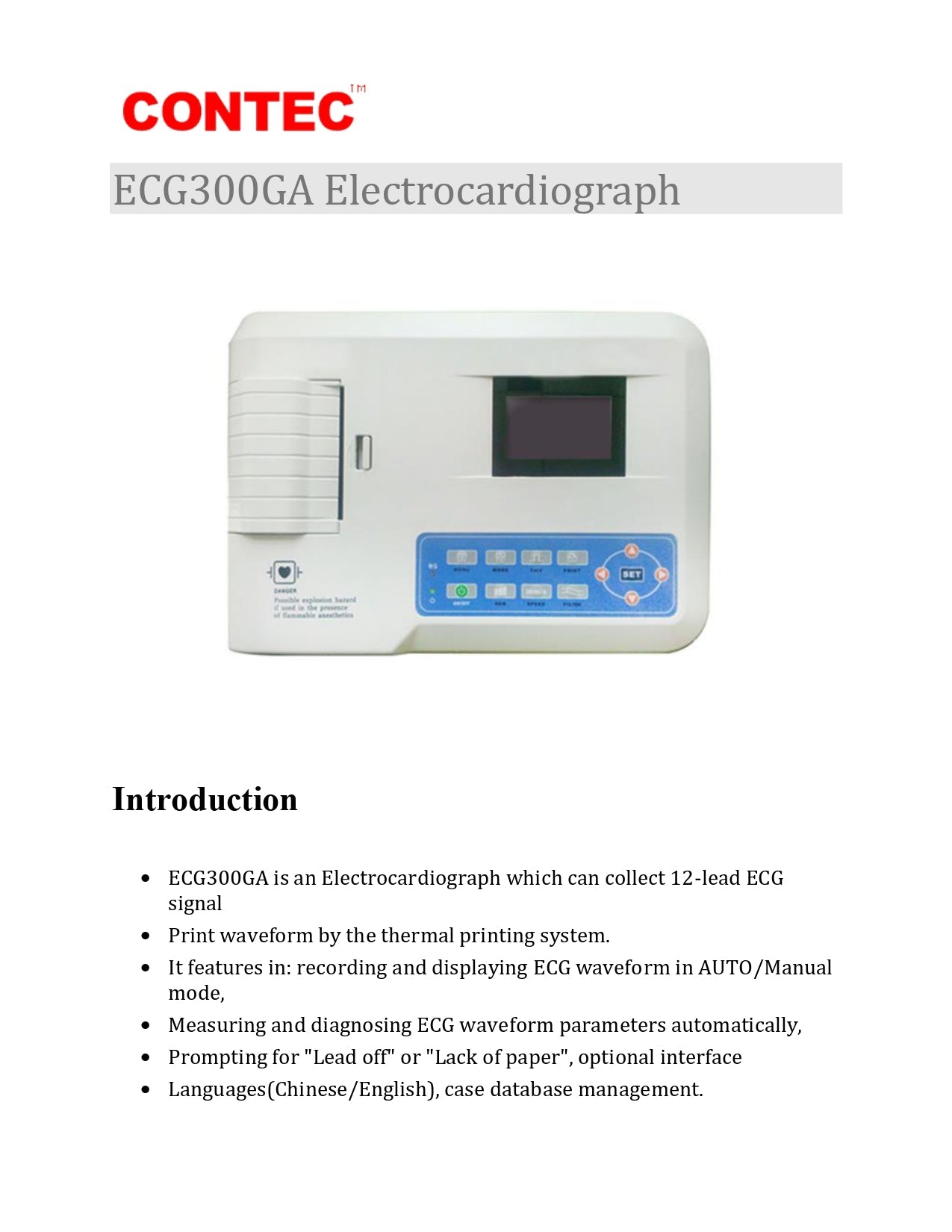 ECG Machine 3 Channel With Battery Backup 300GA Contec